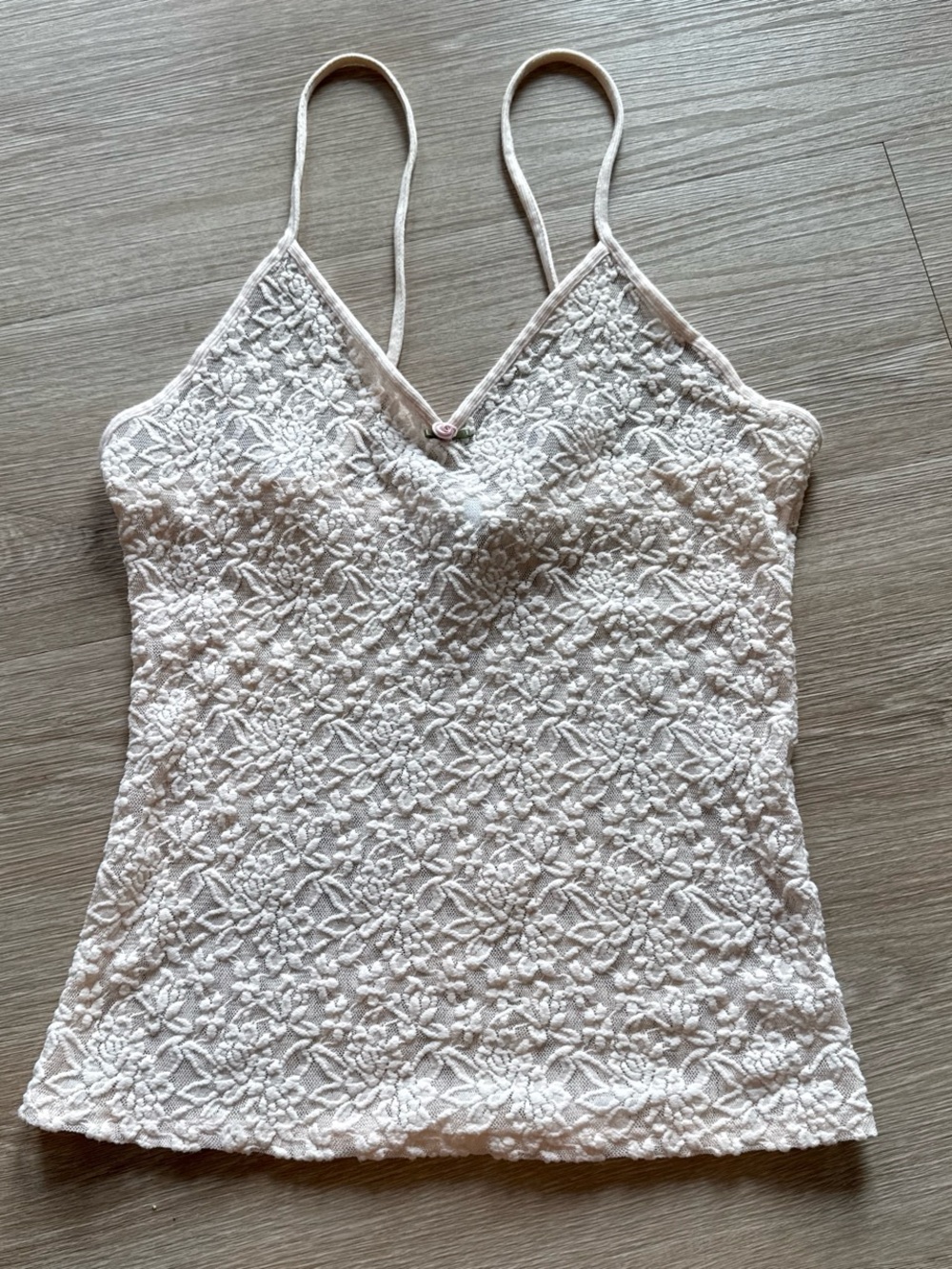 Lace-Textured Spaghetti Strap Cami - Cream